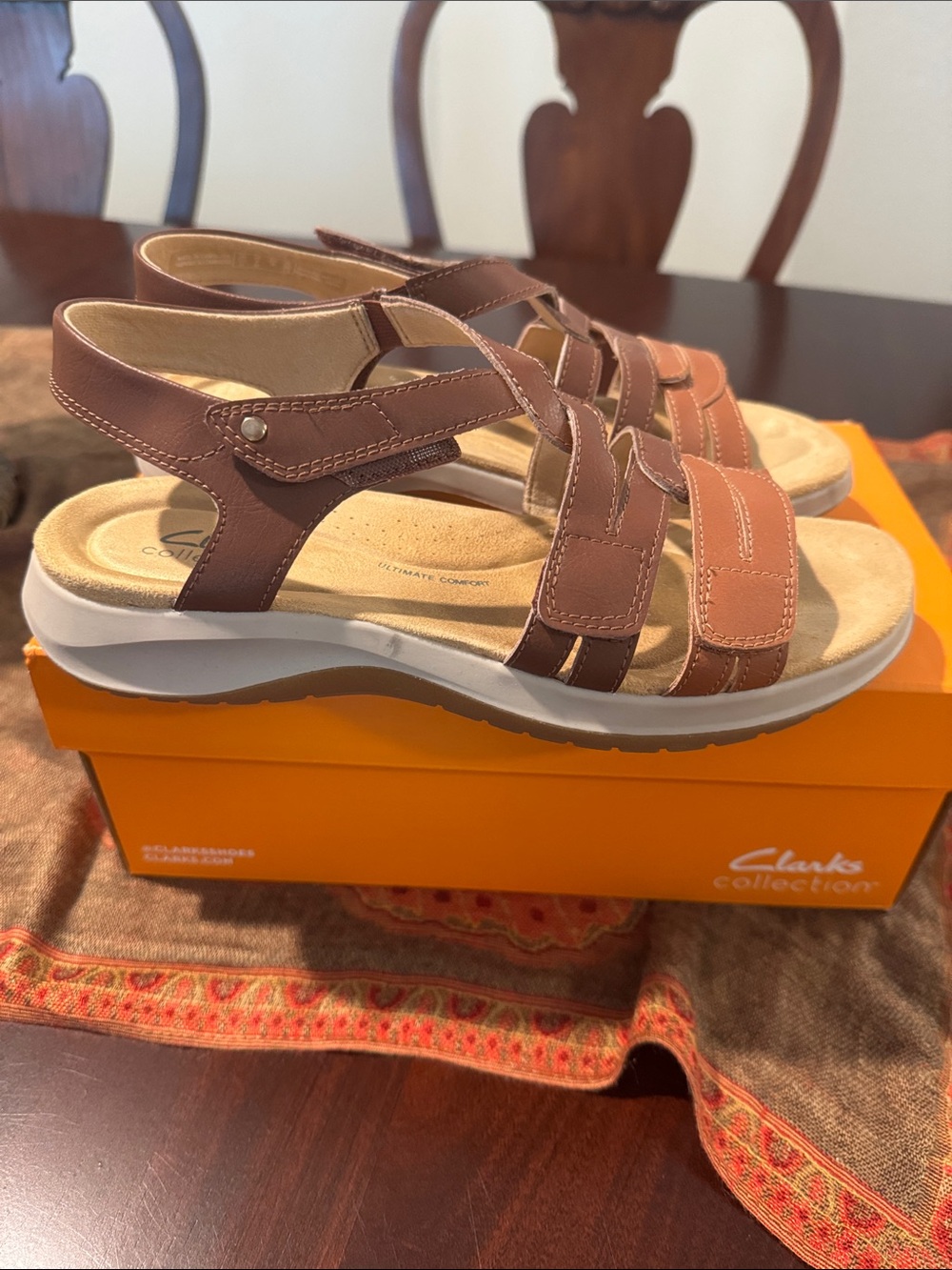 Clarks Brown Leather Multi-Strap Slingback Sandals - Picture 2 of 7